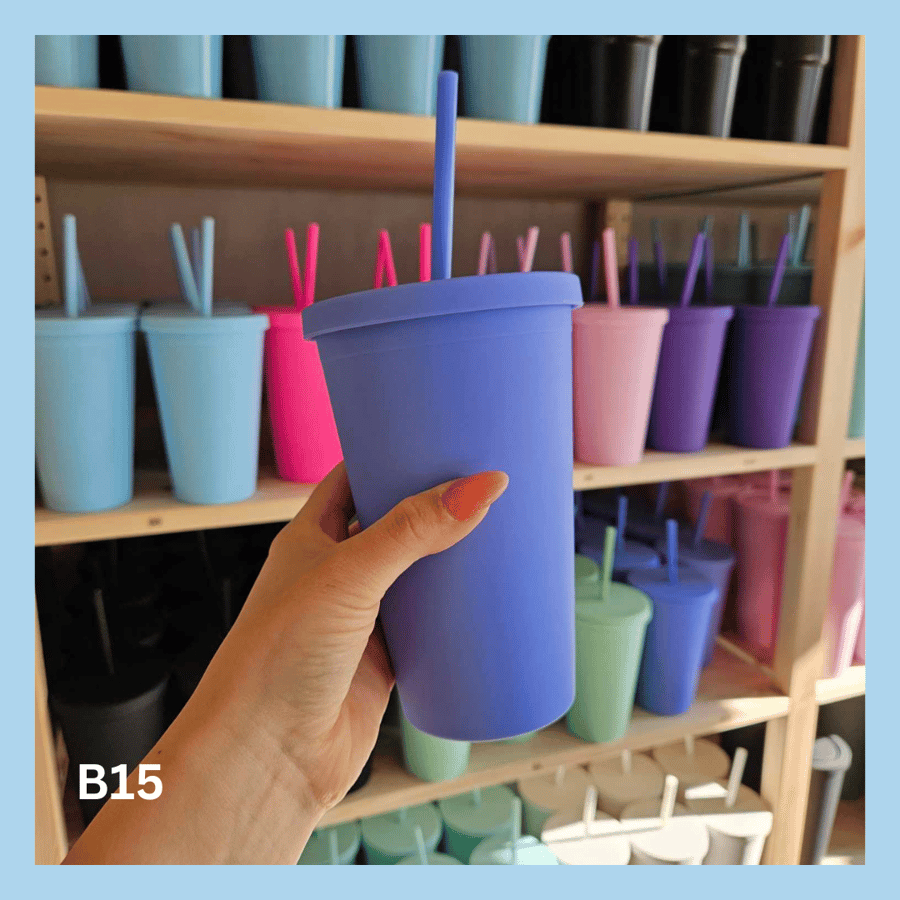450ml glas með röri – 10 litir - B7