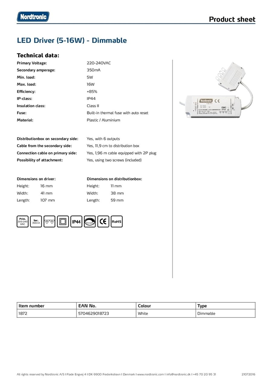 LED DRIVER DIMMABLE Fyrir Nordtronic undirskápaljós
