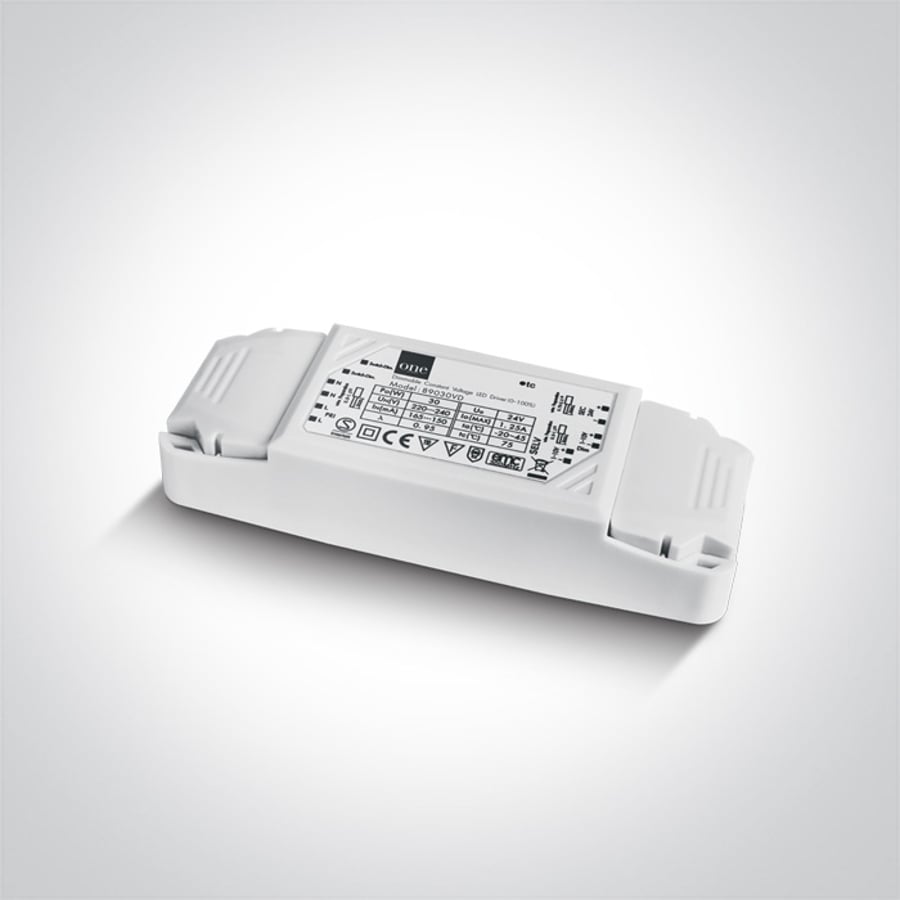 89030VD 30W 24V DC 1-10V & Push to Dim dimmable constant voltage driver, IP20.