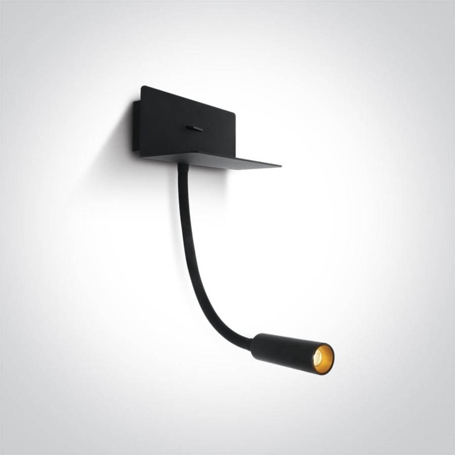 Black 3W COB LED bedside adjustable fitting with USB charging socket and switch