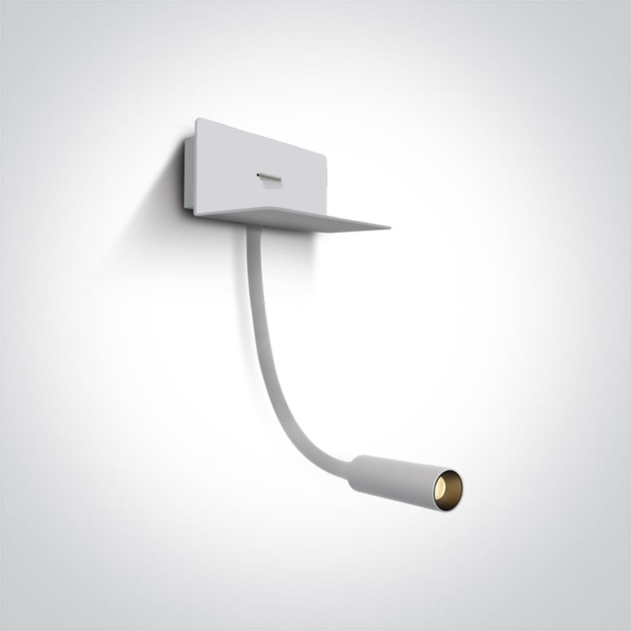 White 3W COB LED bedside adjustable fitting with USB charging socket and switch