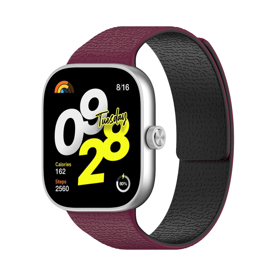 Xiaomi Smart Band 8/9/10 Pro - Redmi Watch 4/5/6 (W016) - Vínrauð sílikon ól m. segli