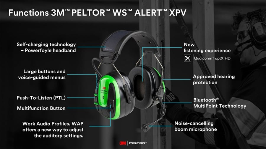 3M Peltor Heyrnartól  WS Alert XPV, sólar hleðslu