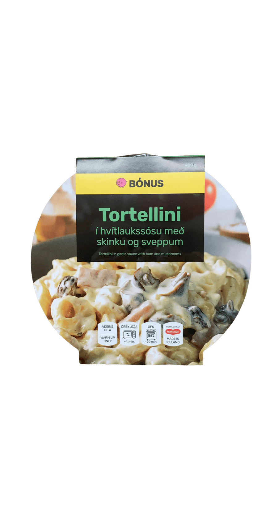 Bónus Tortellini í hvítlaukssósu með skinku og sveppum 400 g