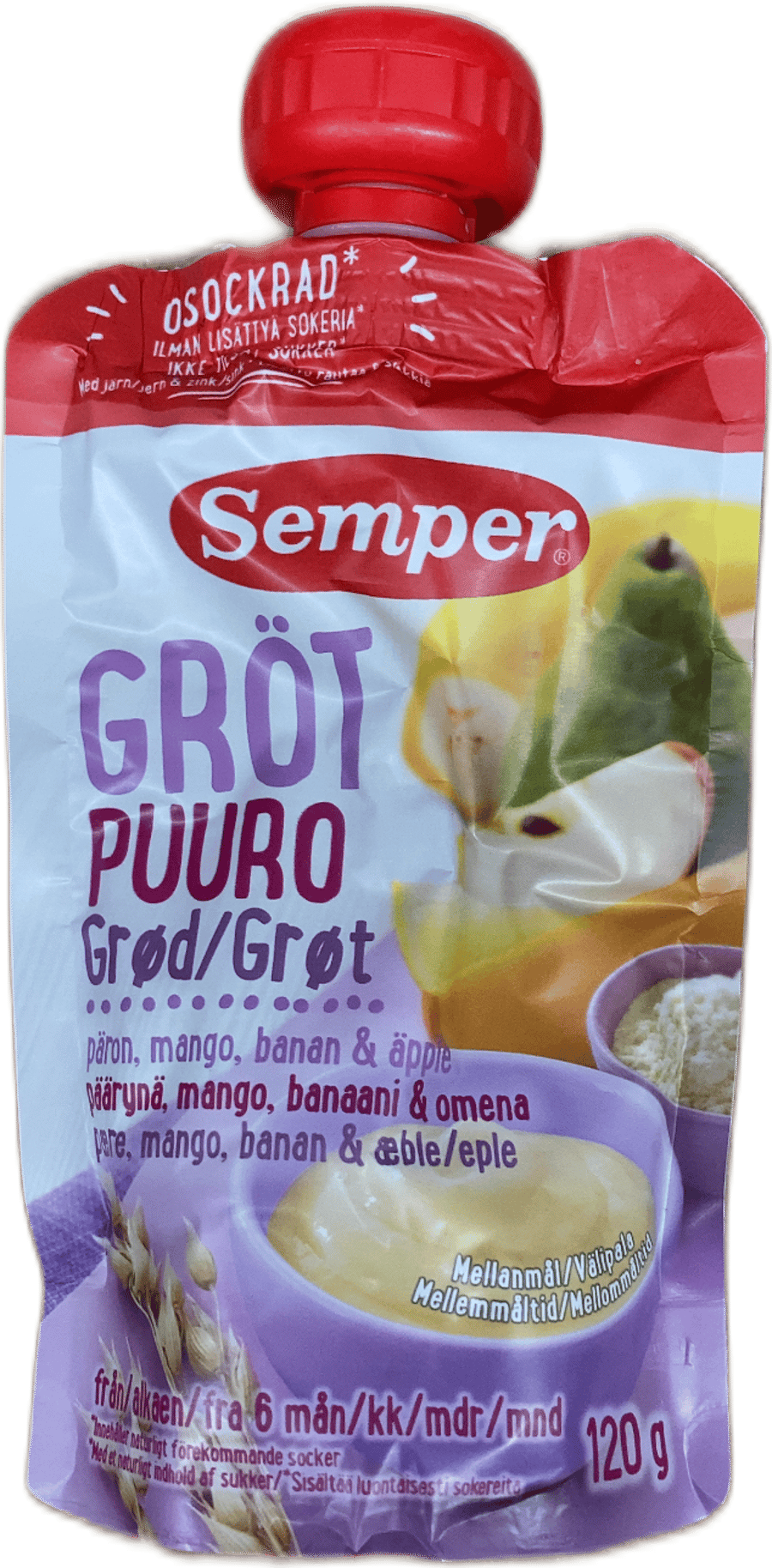 Semper grautur pera, mangó, banani og epli 120 g