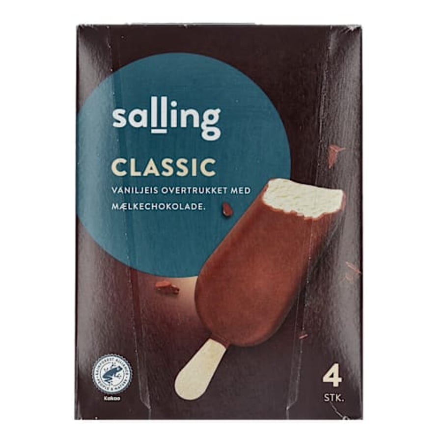 Salling classic vanilluís pinnar með mjólkursúkkulaðihúð, 4 stk. 288 g