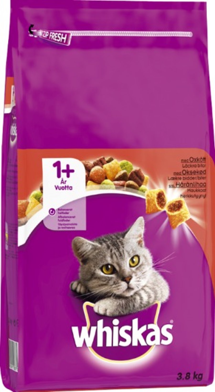 Whiskas þurrmatur með nautakjöti 3,8 kg