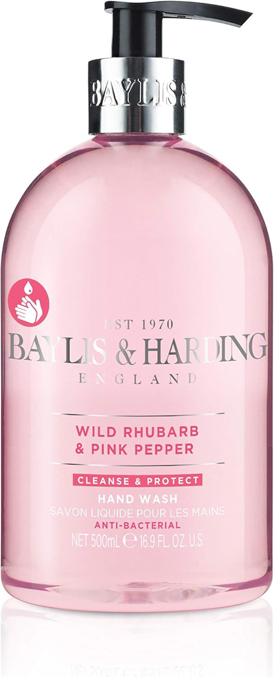 Baylis & Harding Viltur Rabbarbari og Bleikur Pipar Anti-Bacterial Hand Sápa, 500 ml
