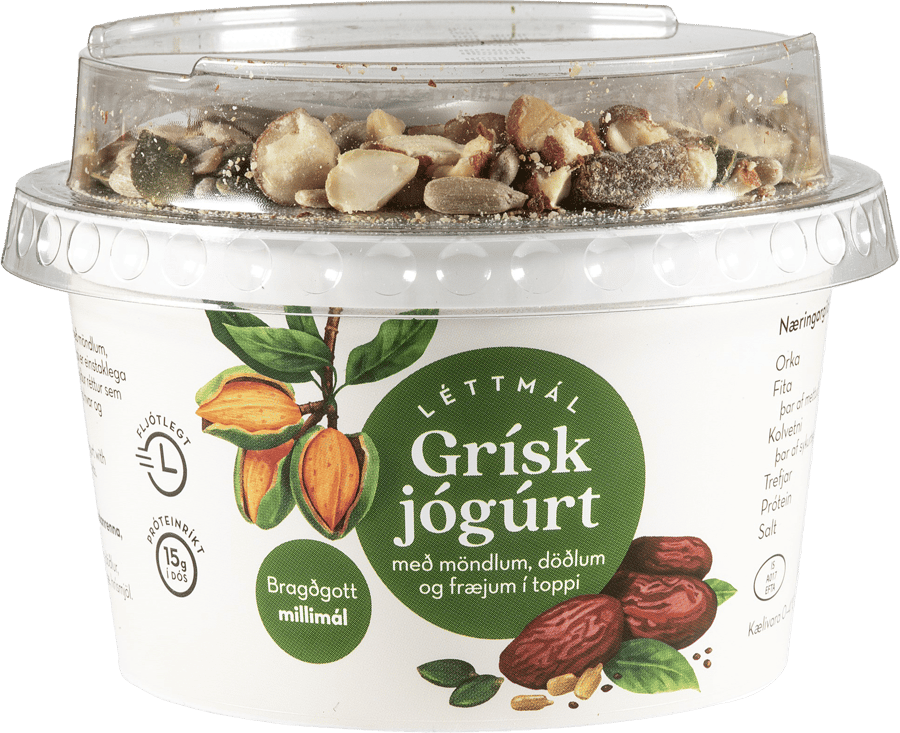 Léttmál Grísk jógúrt með möndlum, döðlum og fræjum í toppi 180 g