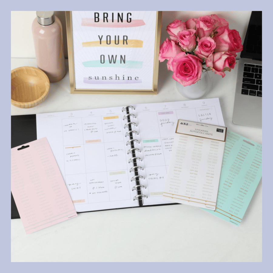 The Happy Planner límmiðar – Vinna + Lífið - Rósagull