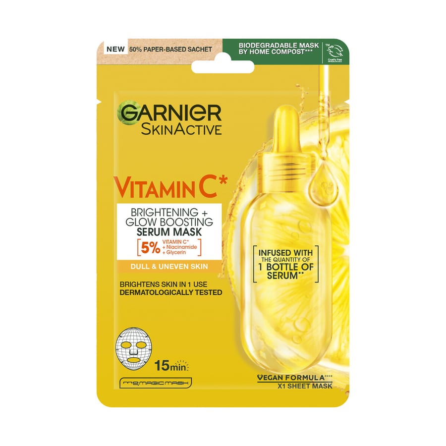 Garnier SkinActive C-vítamín ofurrakagefandi bjartandi blaðmaski 28 g