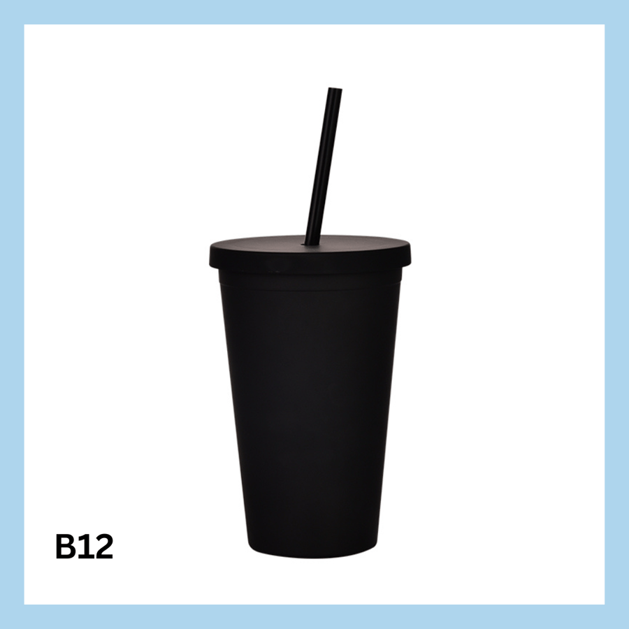 450ml glas með röri – 10 litir - B7