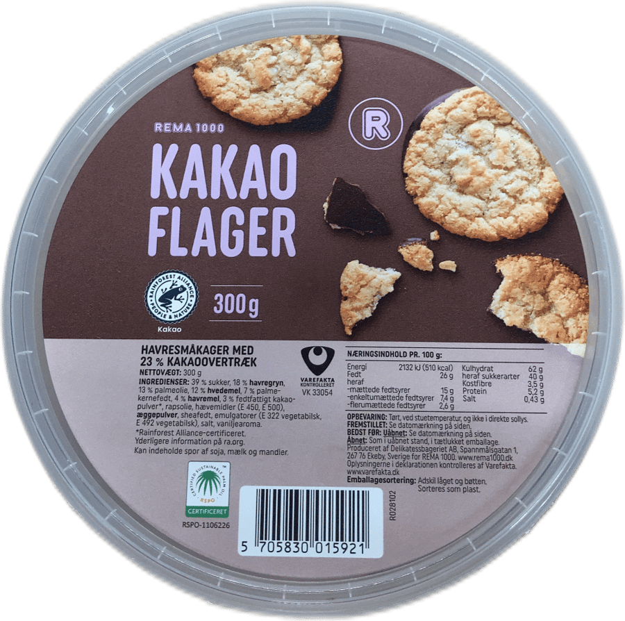 REMA 1000 Kakóflögur hafrasmákökur með kakóhjúp 300 g