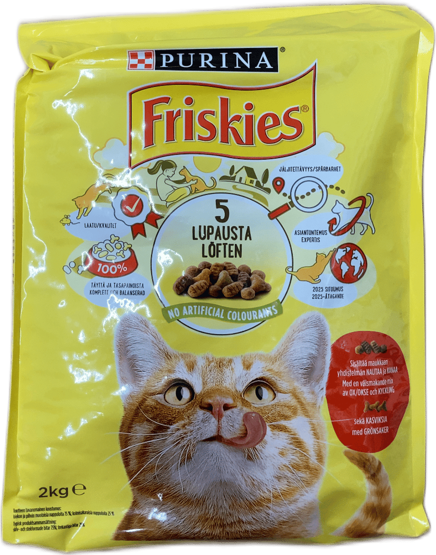 Friskies nautakjöt og kjúklingur með grænmeti þurrfóður fyrir ketti 2 kg