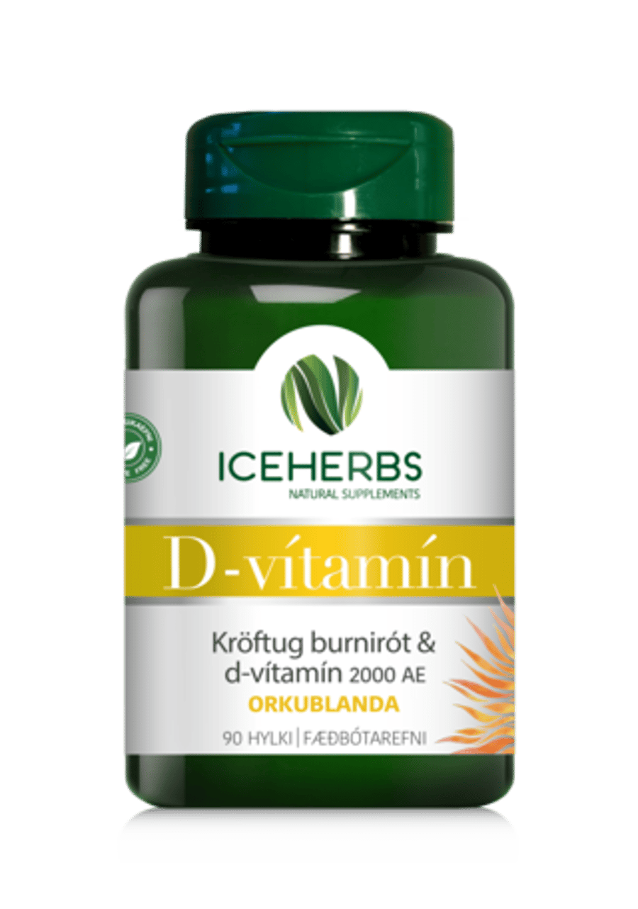 Iceherbs orkublanda d-vítamín & brunarót 90 stk.