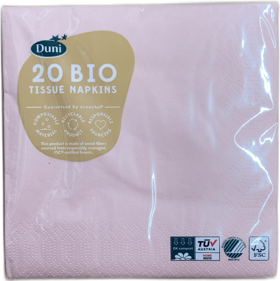 Duni Mellow Rose lífrænar pappírsservíettur 20 stk