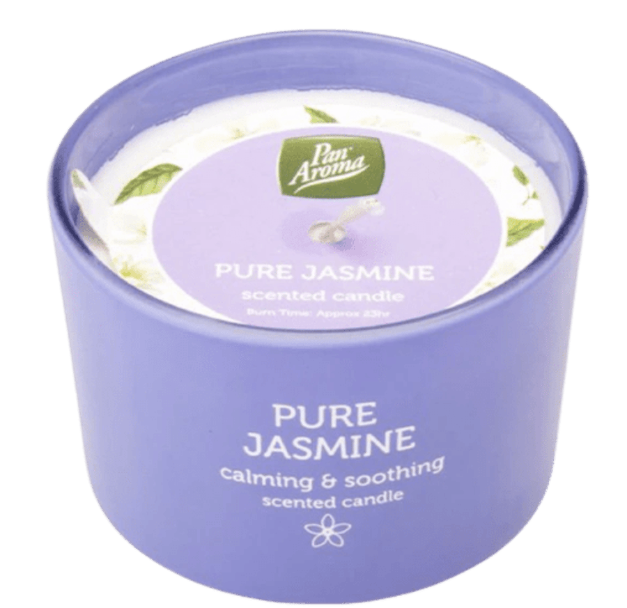 Pan Aroma Pure Jasmine ilmkerti í fallegu glasi 23ja tíma brennslutími