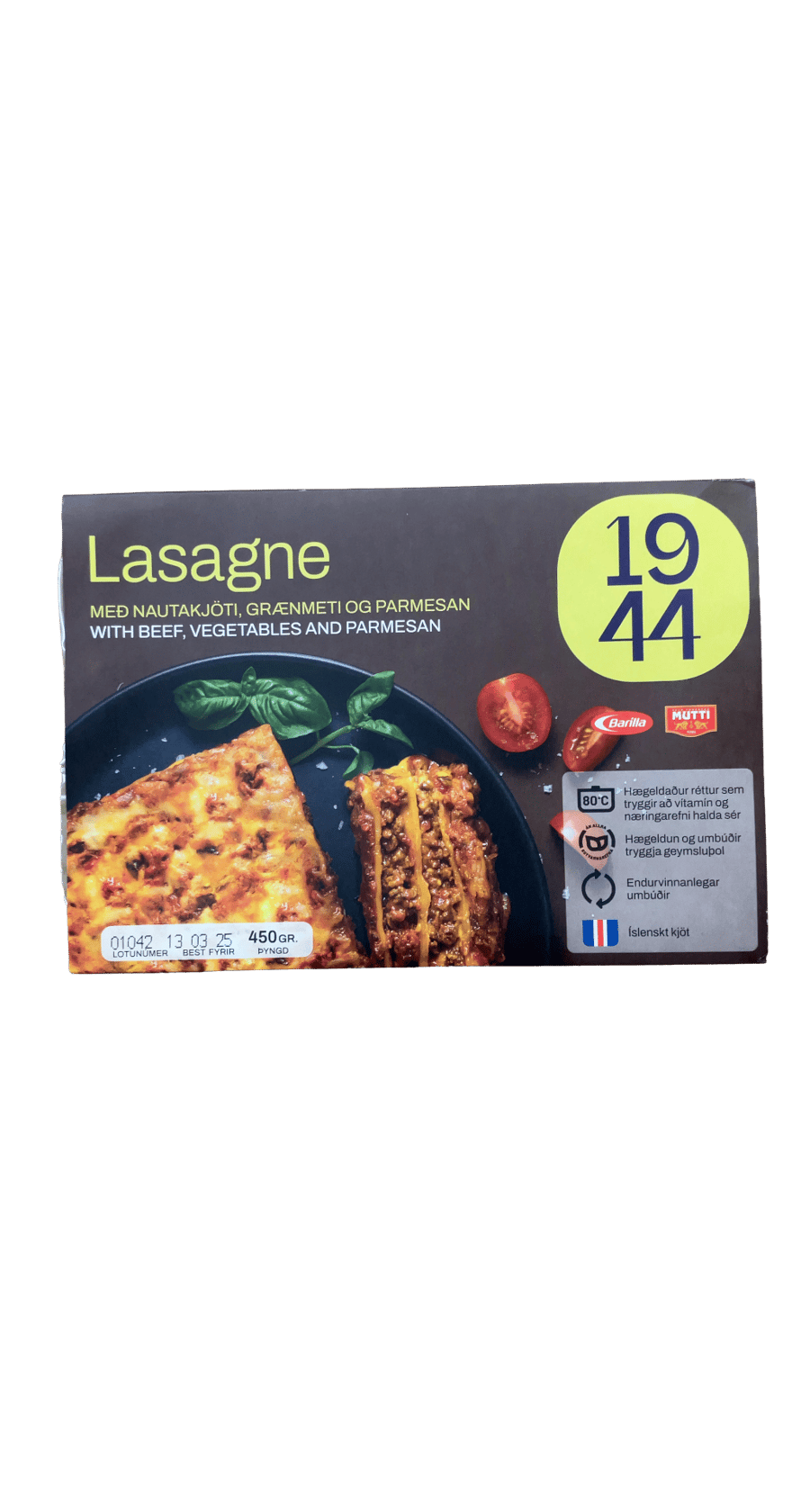 1944 Lasagne með nautakjöti, grænmeti og parmesan 450 g