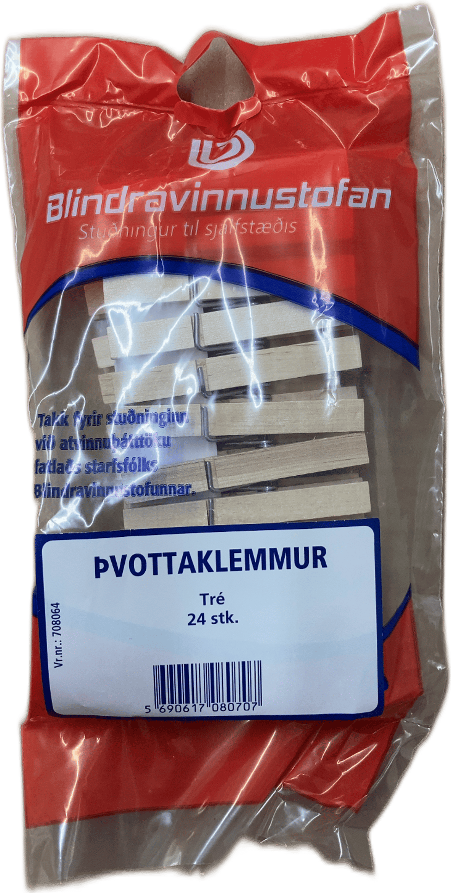 Blindravinnustofan Þvottaklemmur Tré 24 stk