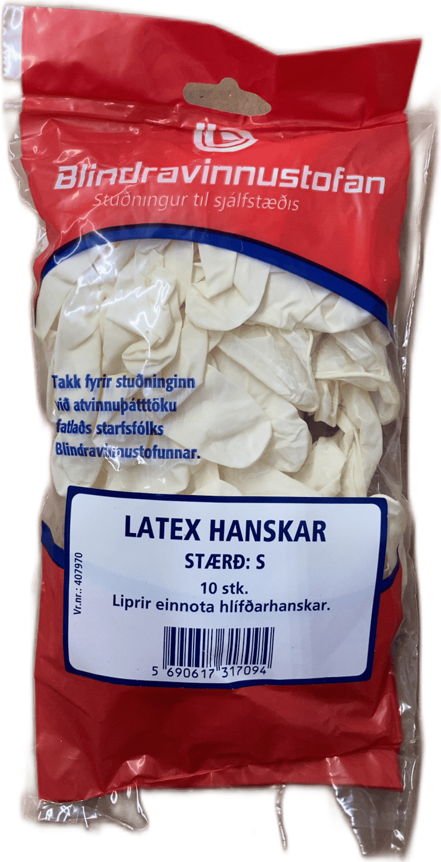 Blindravinnustofan Latex hanskar stærð S 10 stk