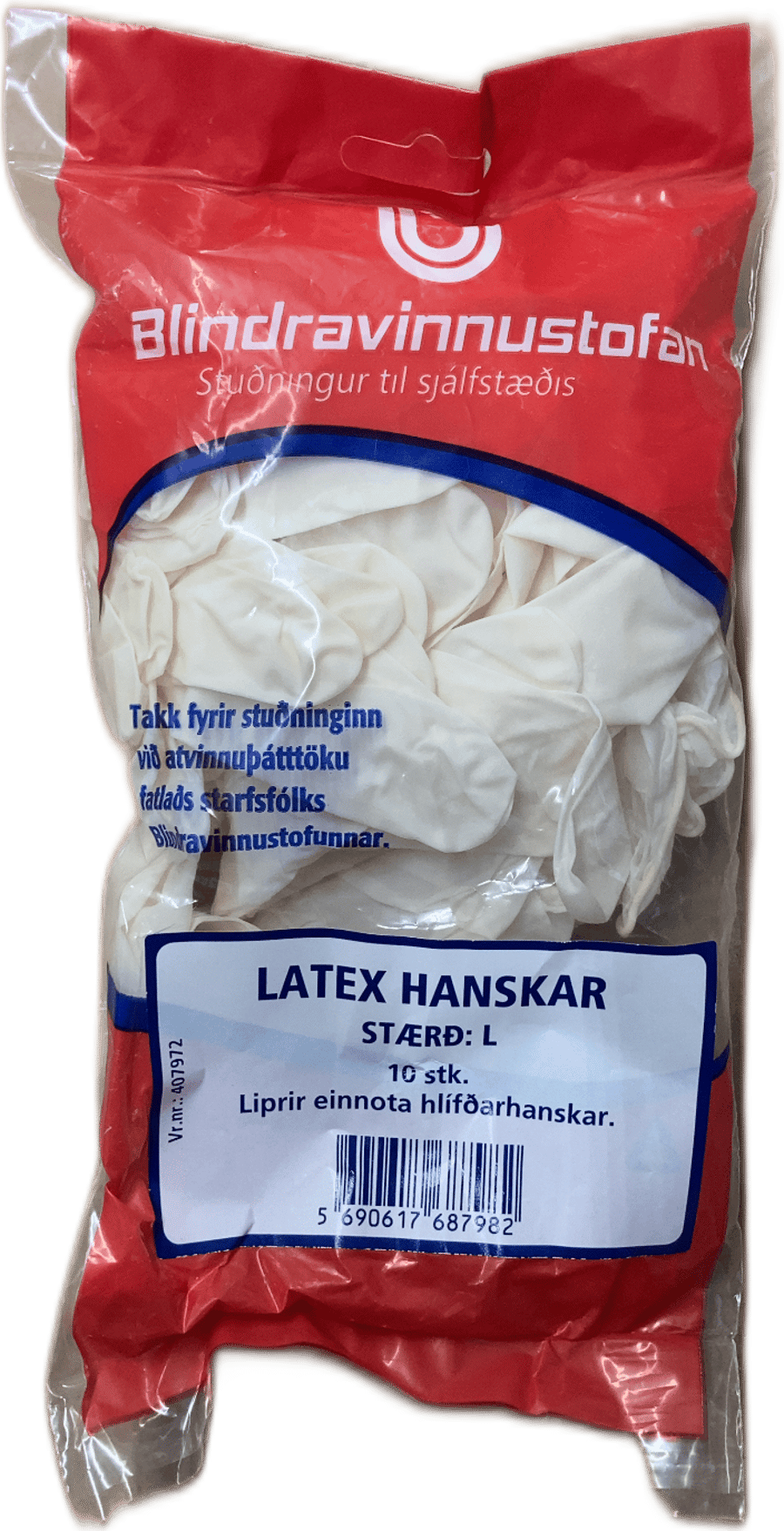 Blindravinnustofan Latex Hanskar Stærð L 10 stk