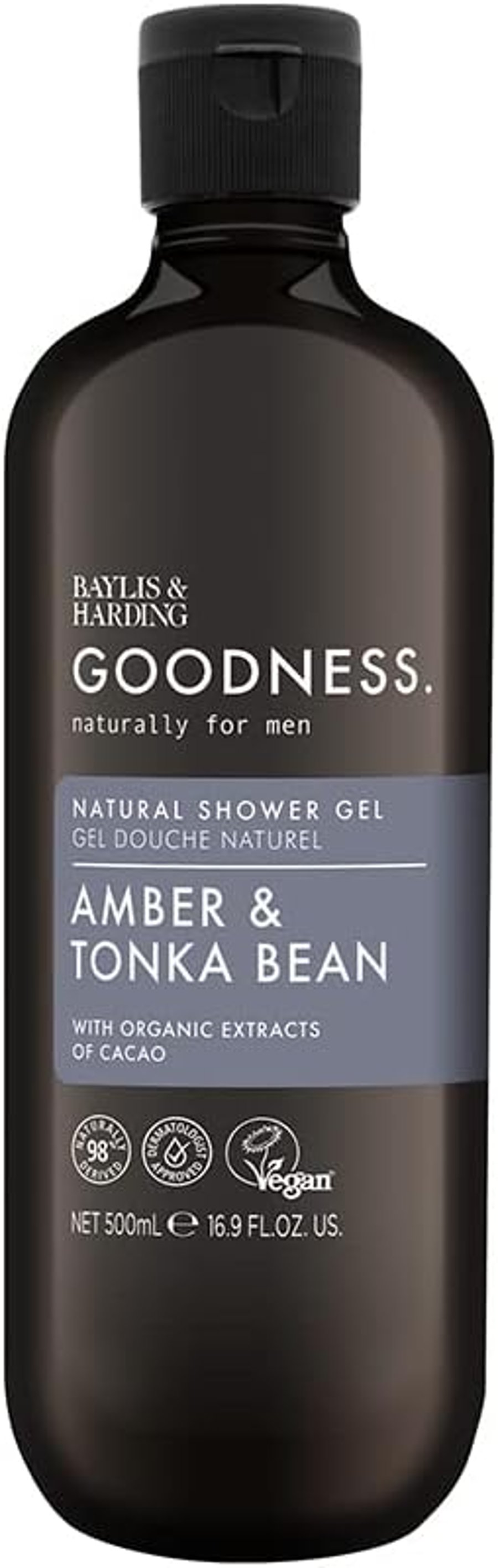 Baylis & Harding Goodness Náttúrulega Sturtusápa fyrir Herra Amber & Tonka Bean 500 ml