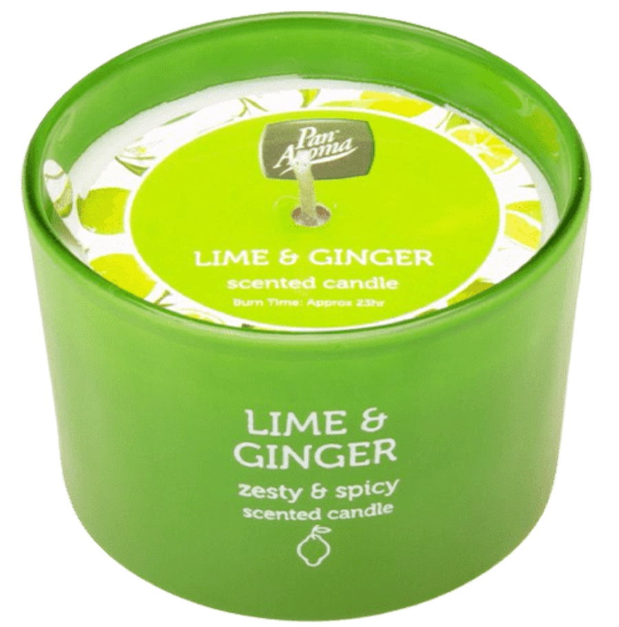 Pan Aroma Lime and Ginger ilmkerti í fallegu glasi 23ja tíma brennslutími