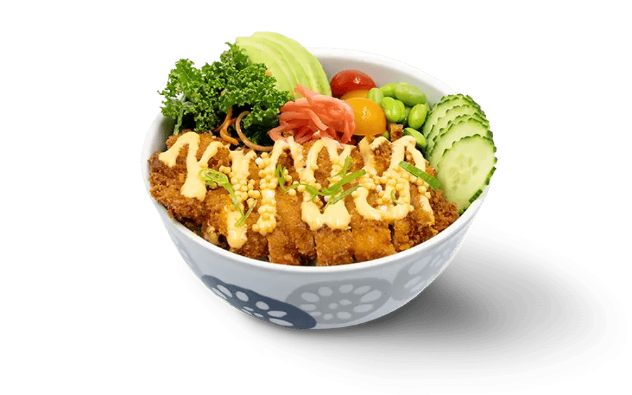 Kjúllakadó poké með sushi hrísgrjónum