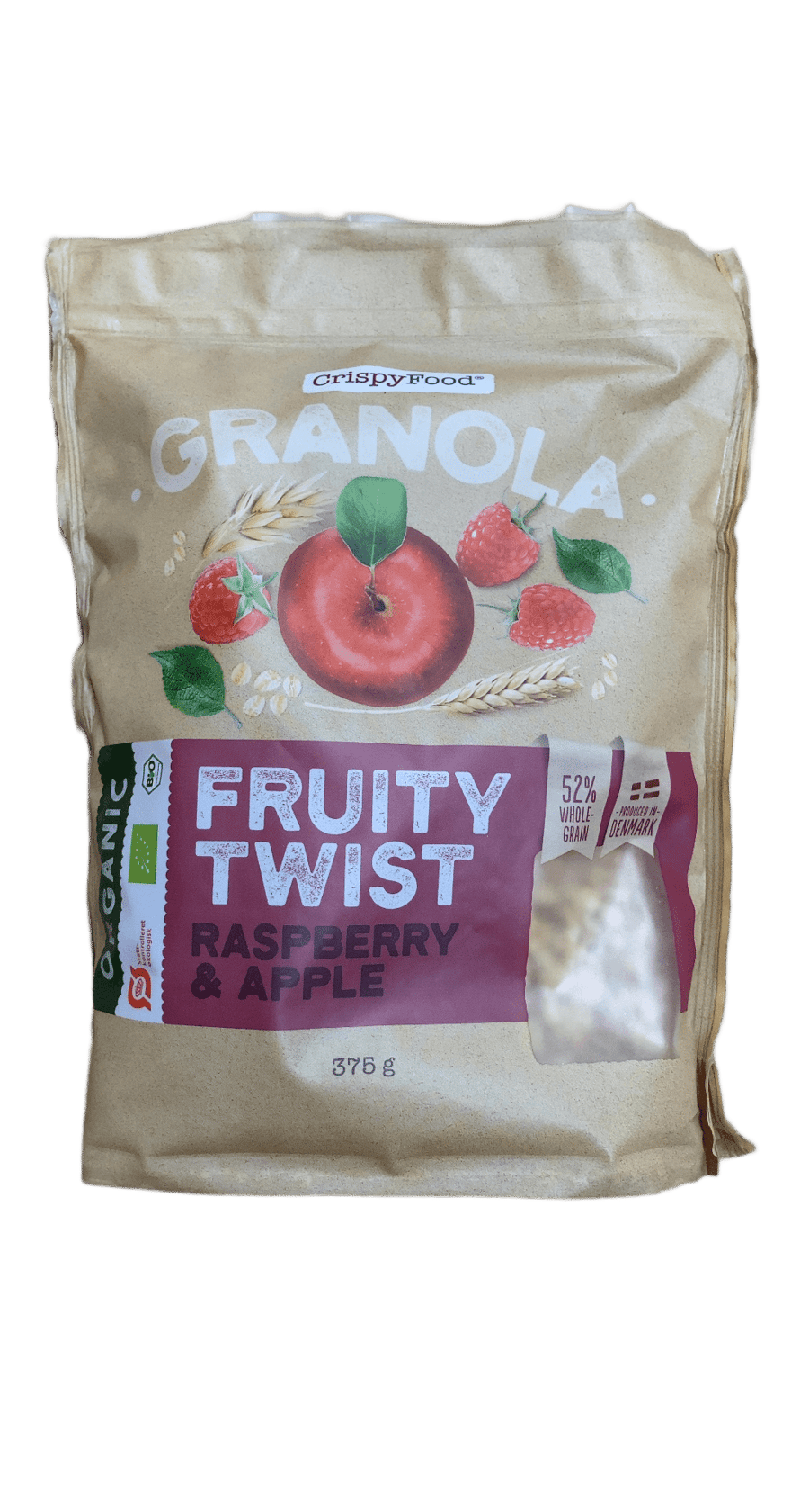CrispyFood granóla Fruity Twist með hindberjum og eplum 375 g