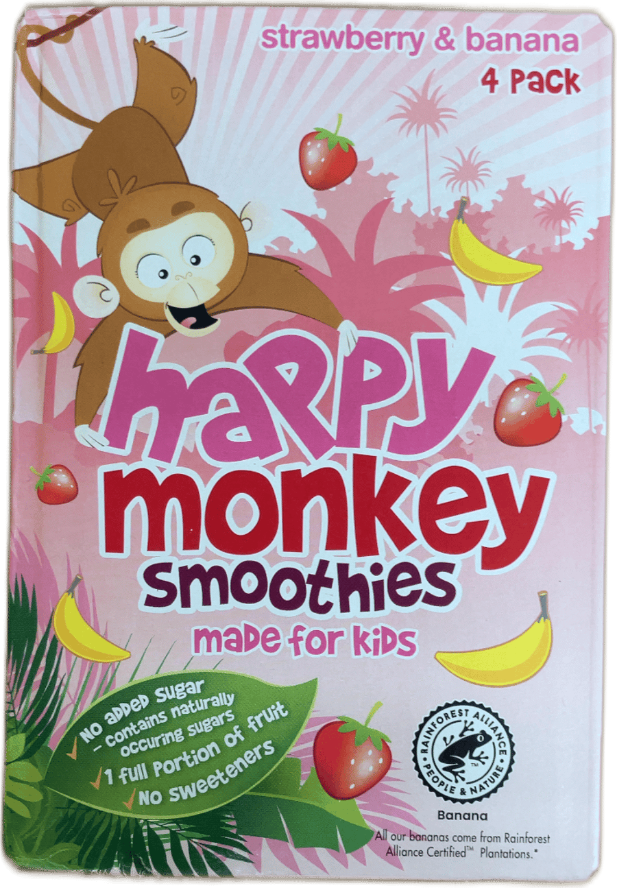 Happy Monkey jarðarberja- og bananasmoothies 4 x 180 ml