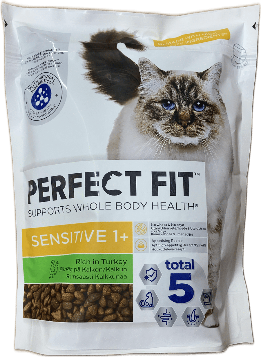 Perfect Fit Sensitive 1+ þurrfóður fyrir ketti, ríkt af kalkún