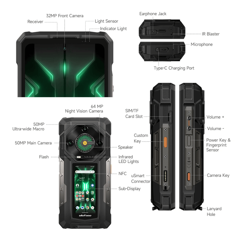 Ulefone Armor 33 Pro 16+512GB vinnusími m. aukaskjá