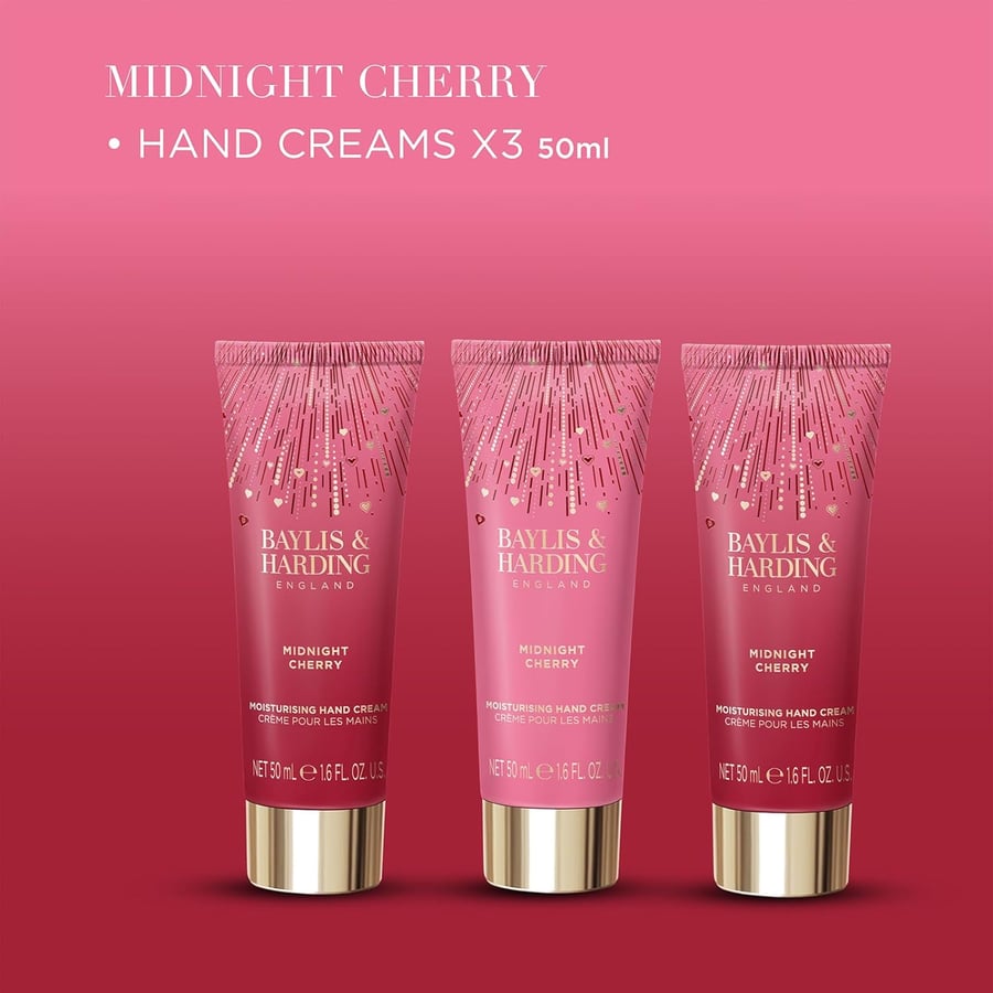 Baylis & Harding Midnight Cherry Luxury Gjafasett Handáburður 3 x 50 Ml