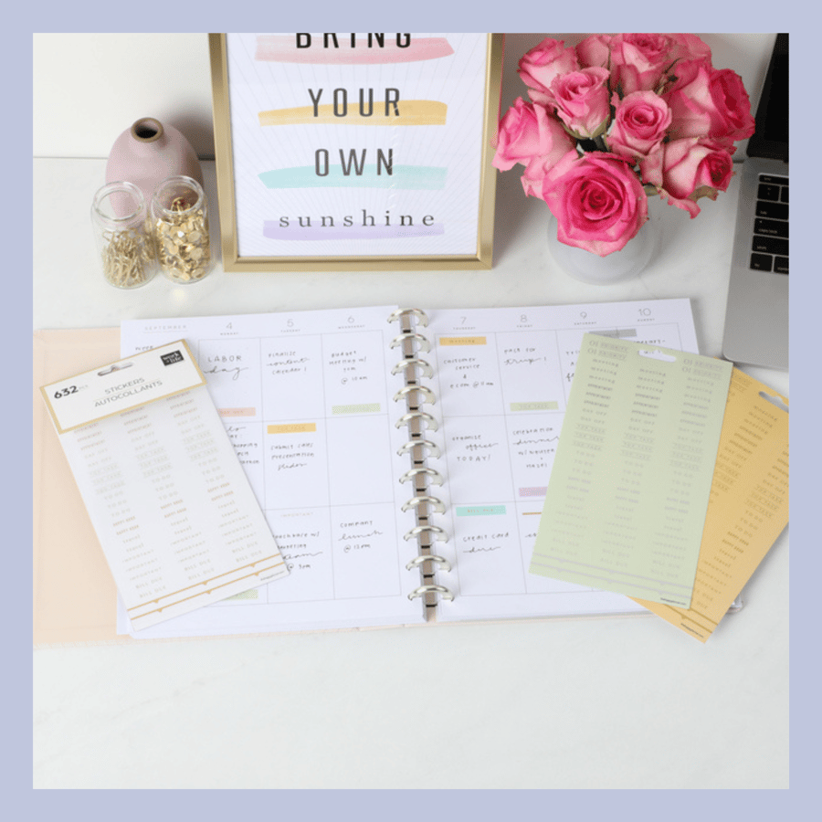The Happy Planner límmiðar – Vinna + Lífið - Rósagull