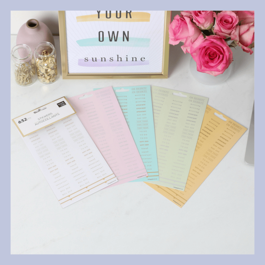 The Happy Planner límmiðar – Vinna + Lífið - Rósagull