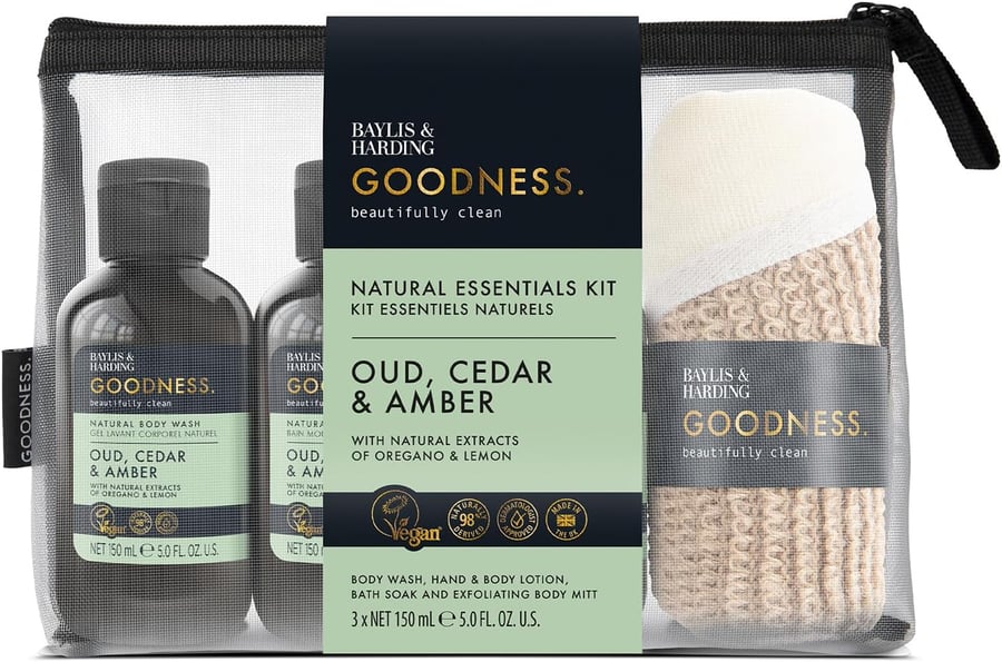 Baylis & Harding Goodness Oud, Cedar & Amber Essentials Gjafasett