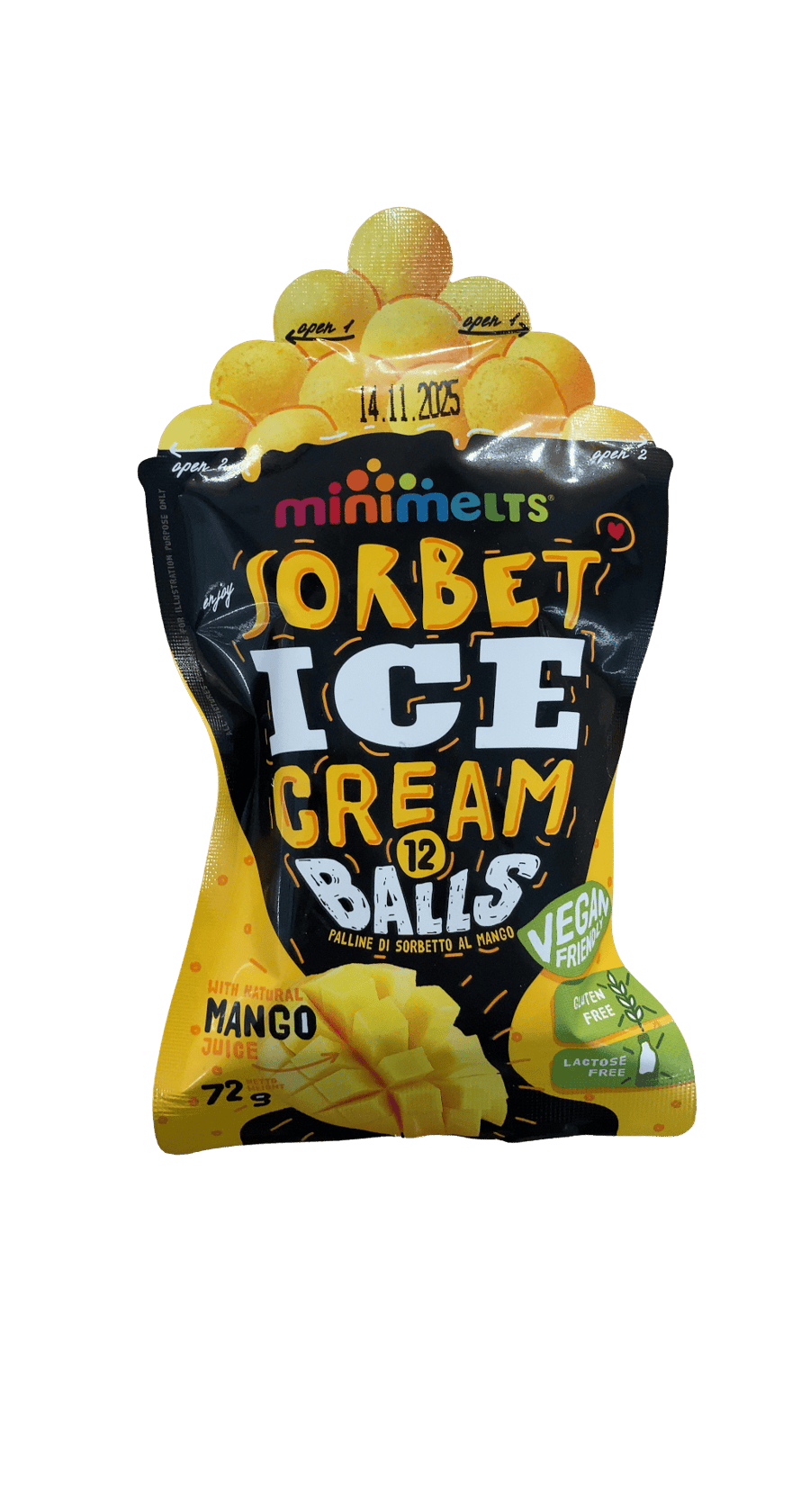 Mini Melts mangósorbet ískúlur 72 g