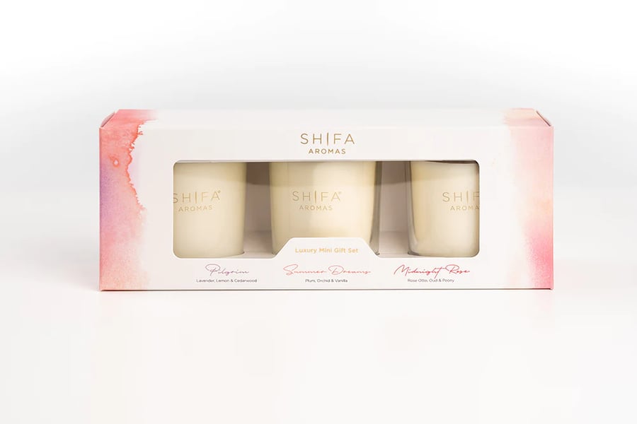 SHIFA Aromas Trio gjafa sett - Kerti - Summer Dreams, Pilgrim & Midnight Rose