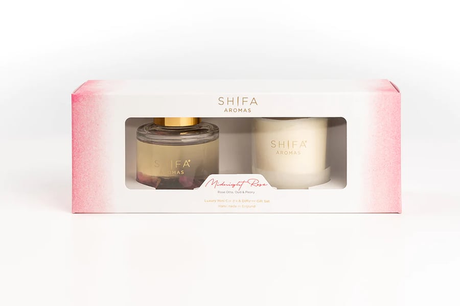 Shifa Aromas Midnight Rose - Lúxus Ilmkerti & Ilmstangir gjafa sett