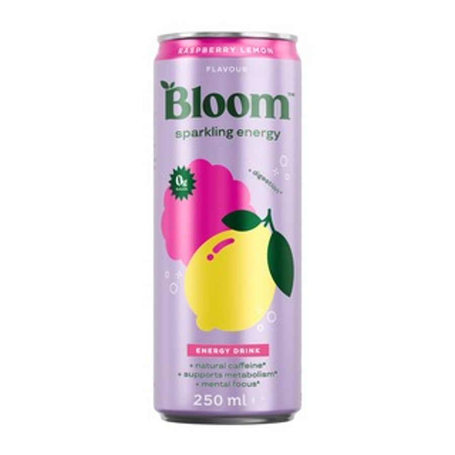 Bloom sparkling energy orkudrykkur með hindberja- og sítrónubragði 250 ml