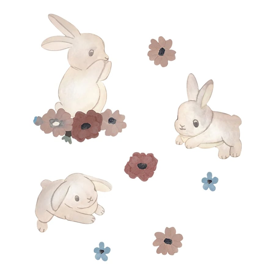 Wallsticker – Vegglímmiðar bunnies and flowers – beige