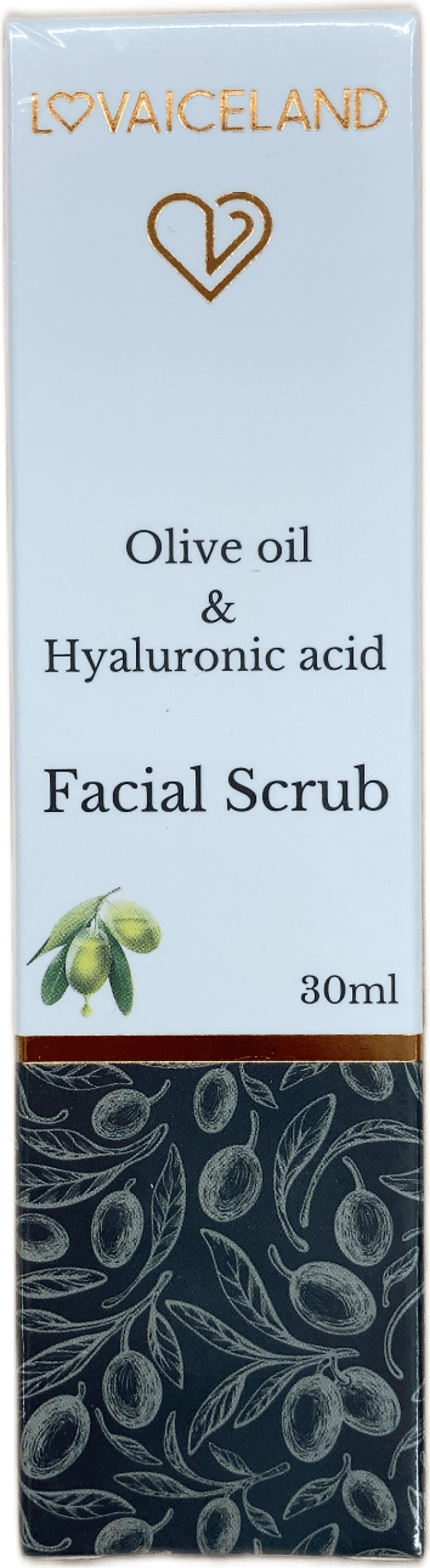 Lovaiceland ólífuolíu- og hýalúrónsýru andlitsskrúbbur 30 ml