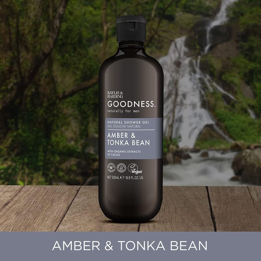 Baylis & Harding Goodness Náttúrulega Sturtusápa fyrir Herra Amber & Tonka Bean 500 ml
