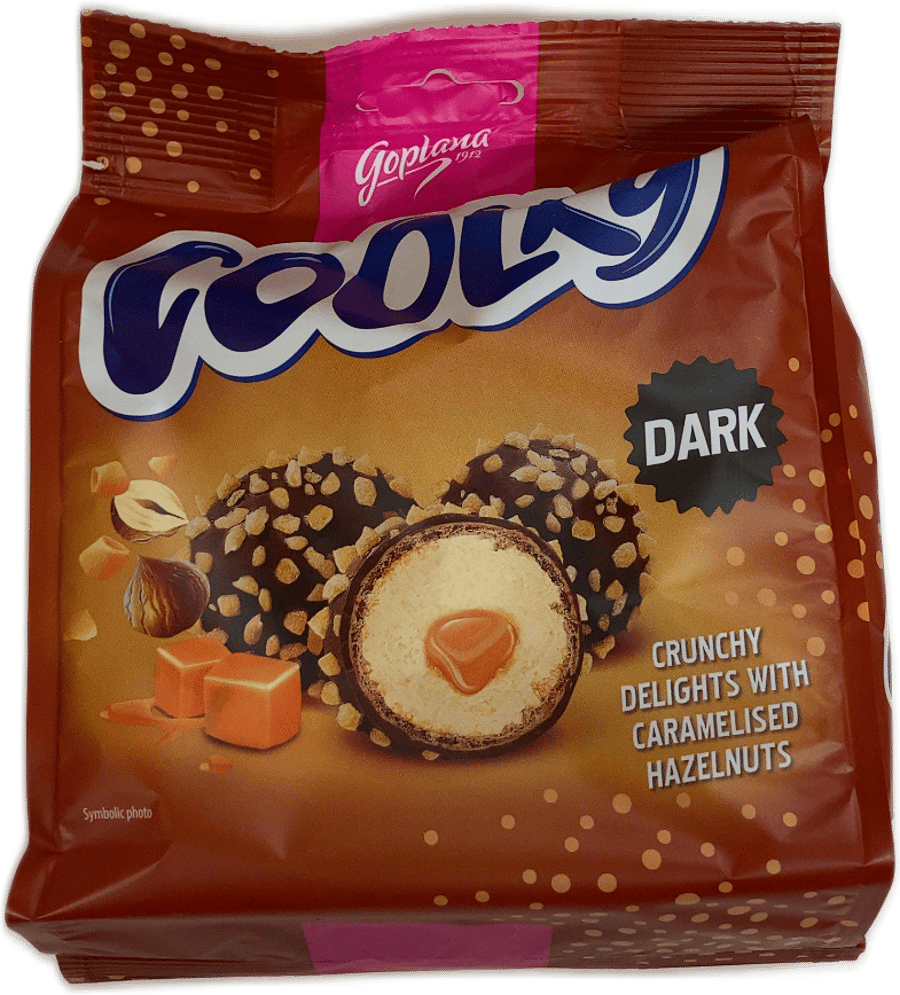 Goplana Fooly dökkir stökkir molar með karamelluseruðum heslihnetum 140,4 g