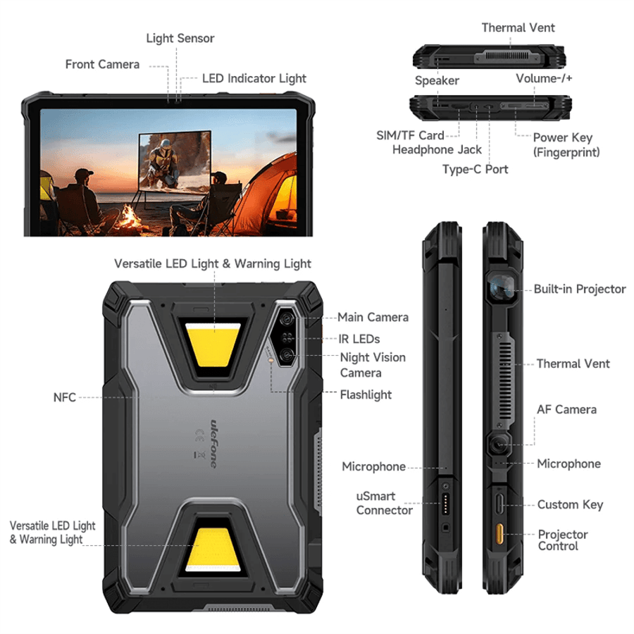 Ulefone Armor Pad 5 Ultra 512GB 5G vinnuspjaldtölva m. skjávarpa