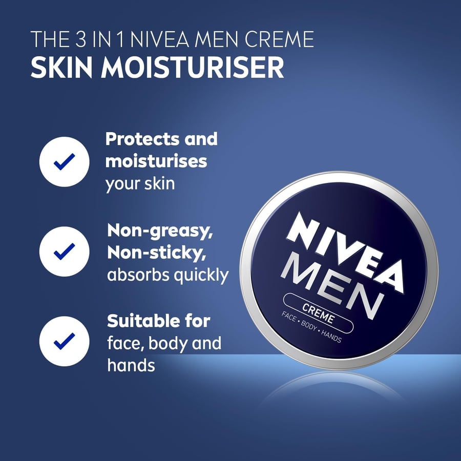 Nivea Men - Rakakrem - Andlits-, hand- og líkamskrem  með aloe vera og E-vítamíni  Nærir og gefur raka  Fyrir Allar húðgerðir  150 ml