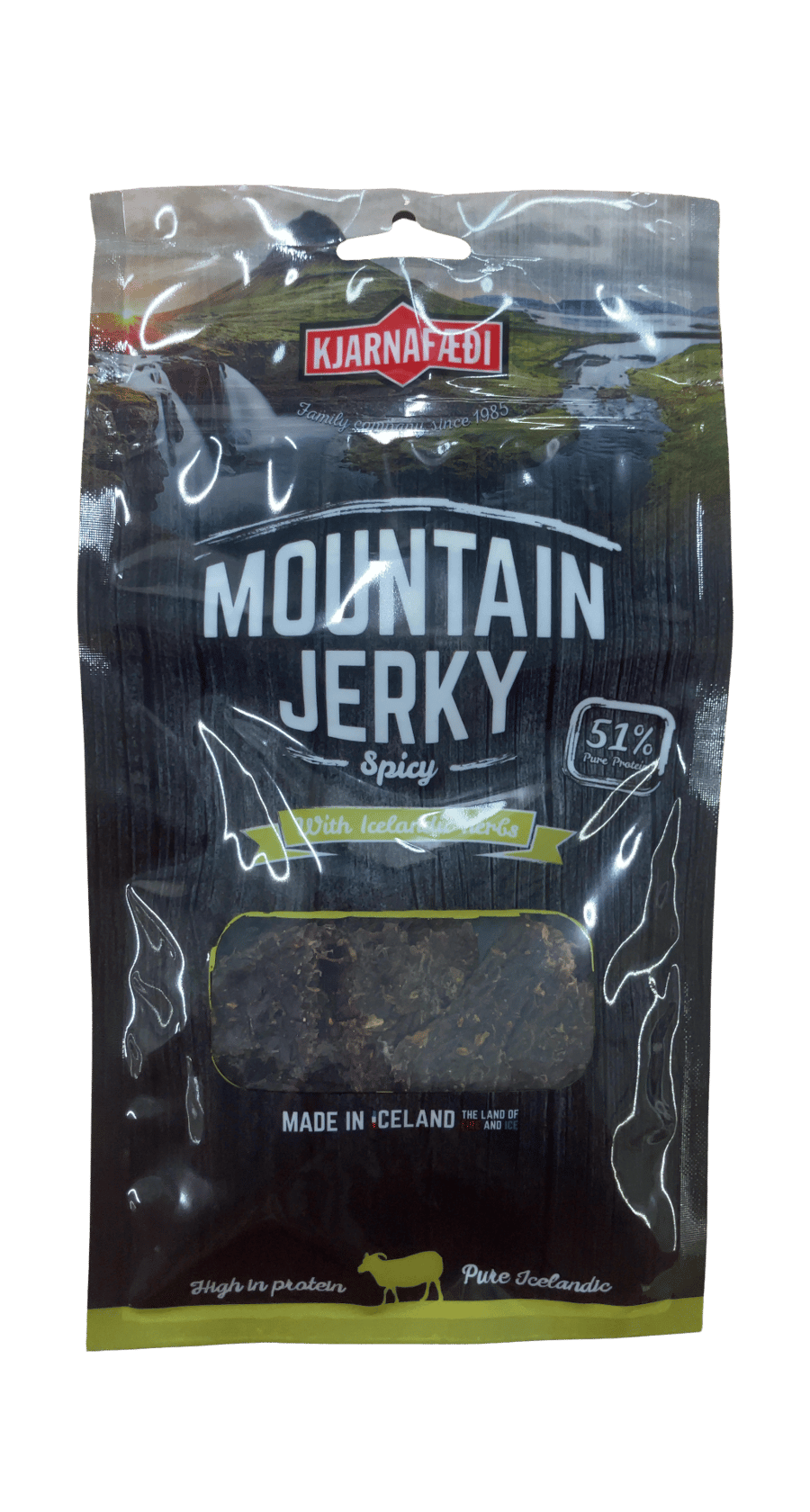 Kjarnafæði Mountain Jerky sterkt með íslenskum kryddjurtum 50 g