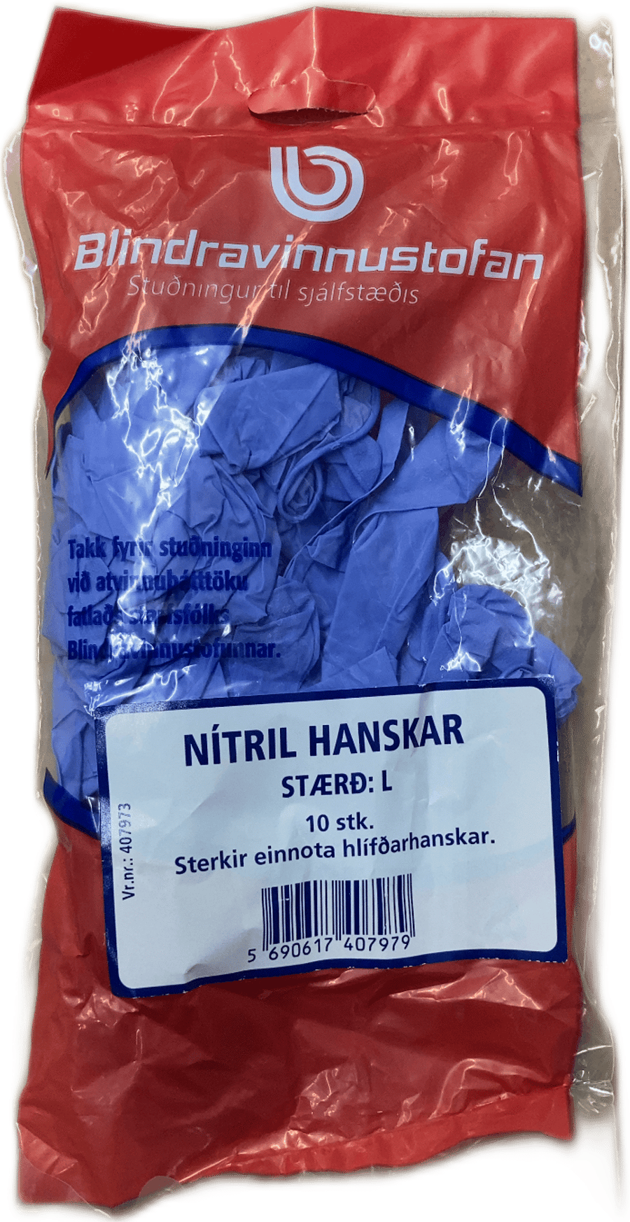 Blindravinnustofan Nítril Hanskar Stærð L 10 stk