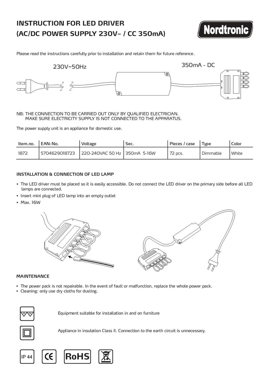 LED DRIVER DIMMABLE Fyrir Nordtronic undirskápaljós