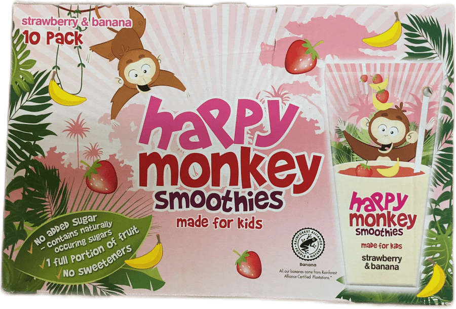 Happy Monkey jarðarberja- og bananasmoothies 10 x 180 ml
